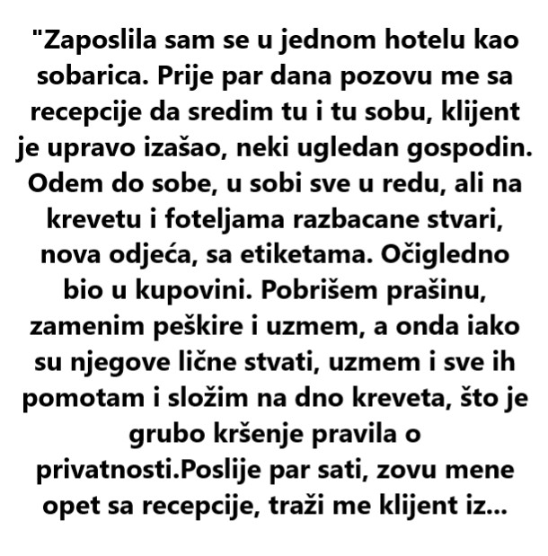ZAPOSLILA SAM SE U HOTELU KAO SOBARICA, PRIJE PAR DANA MI JE… - featured image